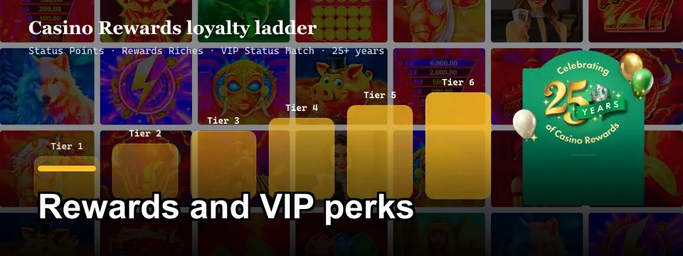 Casino Rewards six-tier loyalty ladder with Status Points and VIP Status Match